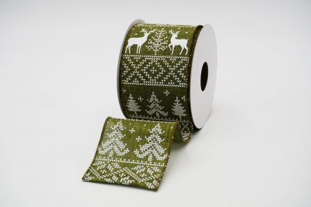 Knit Printed Reindeer.Tree Ribbon_KF6401GC-3-185_Green